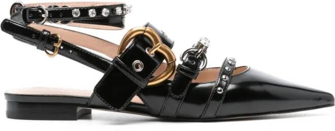 PINKO embellished leather ballerina shoes Black