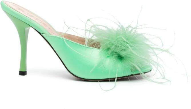 PINKO feather-detailed mules Green