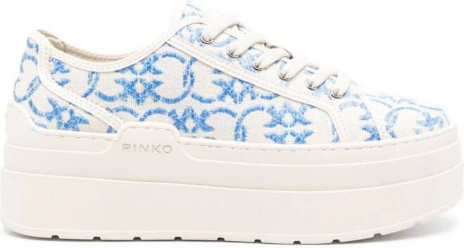 PINKO Love Birds-embroidered platform sneakers Neutrals