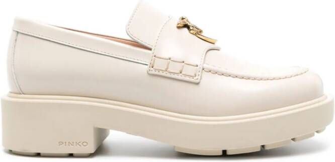 PINKO Love Birds-plaque leather loafers Neutrals