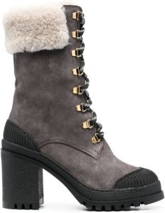 Pollini 100mm suede lace-up boots Grey