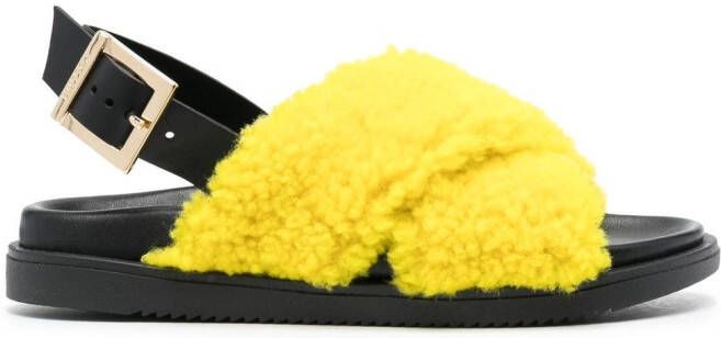 Pollini crossover sheepskin sandals Yellow