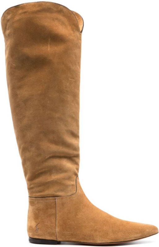 Polo Ralph Lauren suede knee-high flat boots Brown