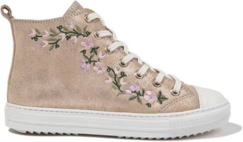Pom D'api floral-embroidery leather sneakers Gold