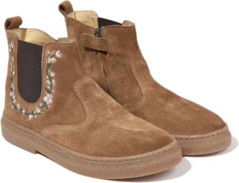 Pom D'api floral-embroidery suede boots Brown