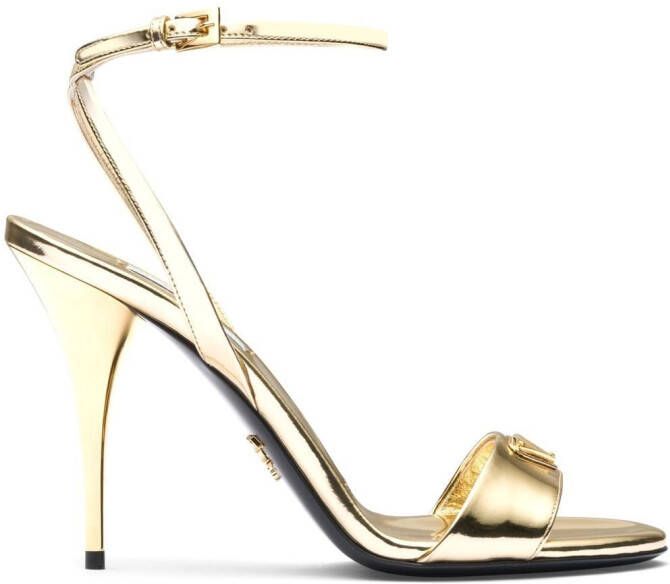 Prada 100mm brushed-finish sandals Gold