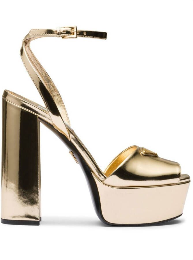 Prada Gold Tone Plateau Platform Sandals