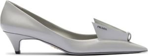 Prada 25mm floral-appliqué leather pumps Grey