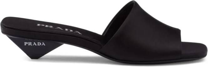 Prada 35mm triangle-heel satin mules Black