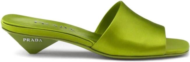 Prada 35mm triangle-heel satin mules Green