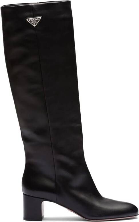 Prada 55mm knee-high leather boots Black