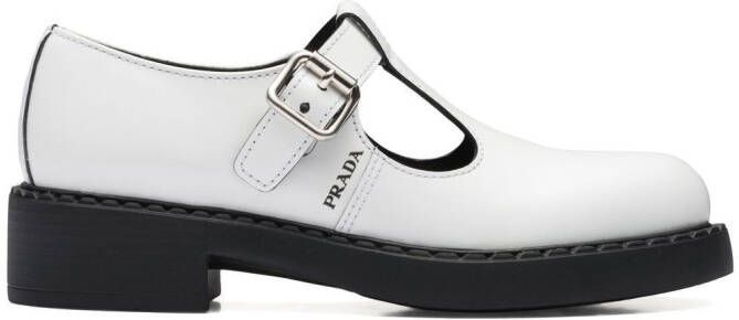 Prada Brushed-Effect Mary Jane 50mm T-strap shoes White