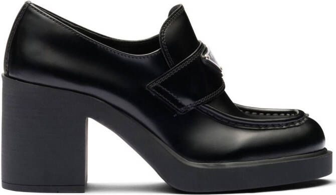 Prada brushed leather 85mm heeled loafers Black