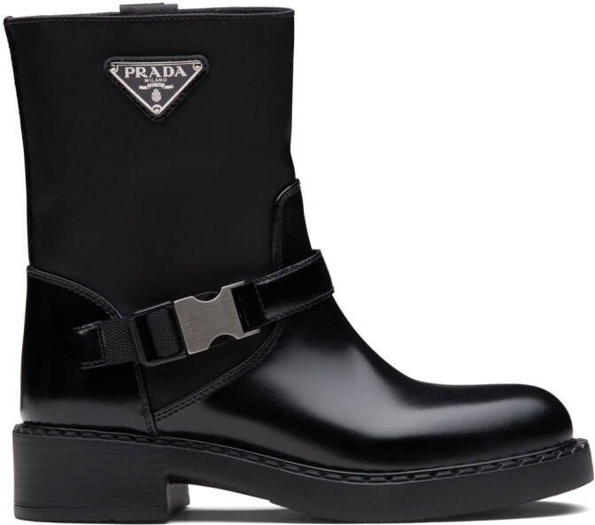 Prada brushed leather and Re-Nylon booties Black