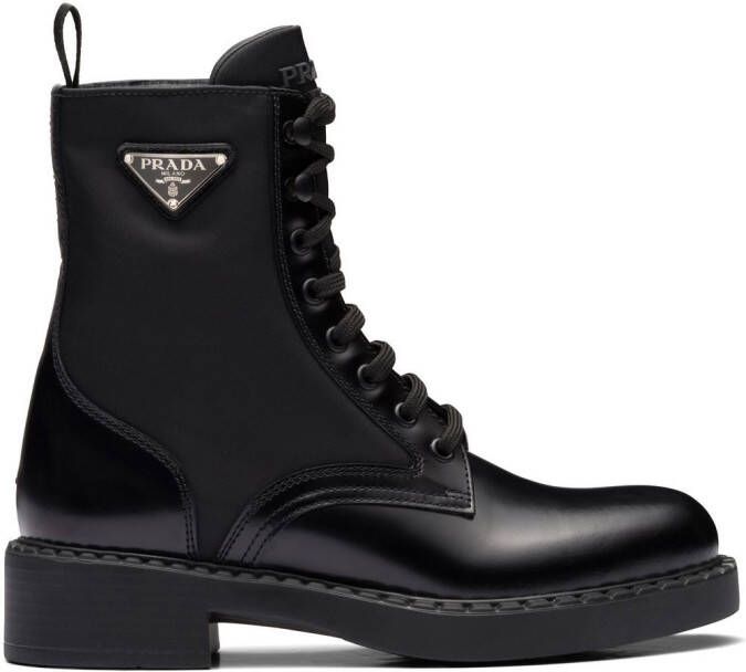 Prada brushed leather lace-up boots Black