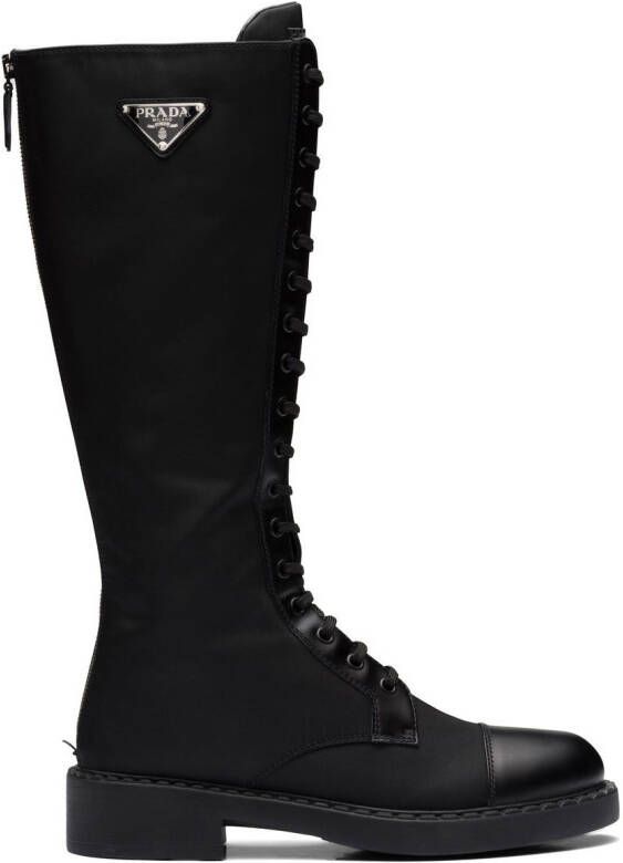Prada brushed leather lace-up boots Black