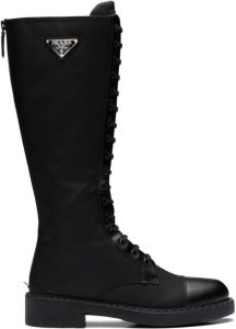 Prada Brushed-Leather lace-up boots Black