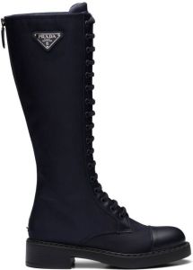 Prada Brushed-Leather lace-up boots Blue