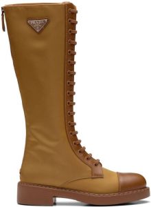 Prada Brushed-leather lace-up boots Brown
