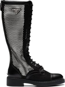 Prada Brushed-leather Mesh boots Black