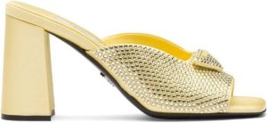 Prada crystal-studded high-heeled satin slides Yellow
