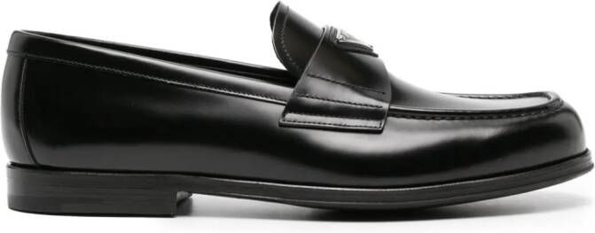 Prada Enamel-triangle leather loafers Black