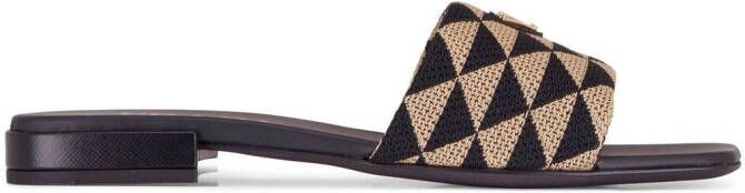 Prada geometric logo-plaque flip flops Black