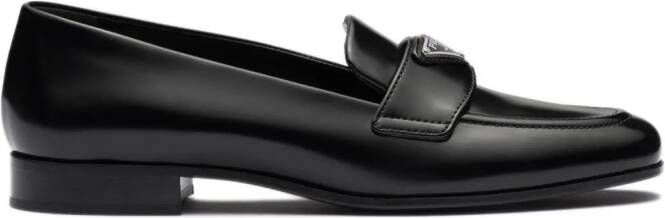 Prada logo-plaque leather loafers Black