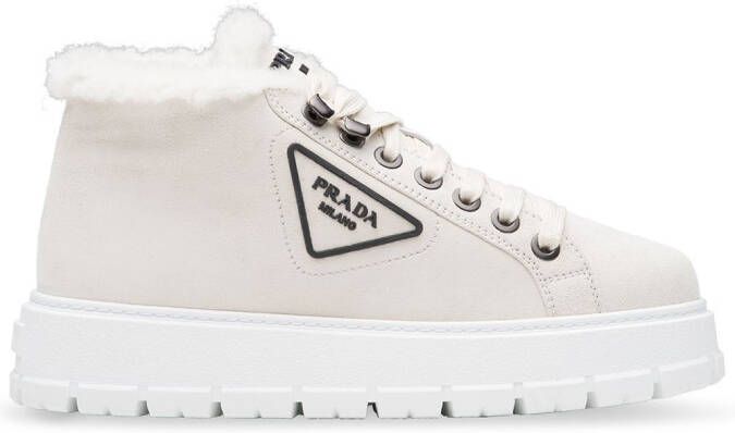 Prada logo plaque lace-up ankle boots White