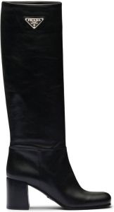 Prada logo plaque leather boots Black