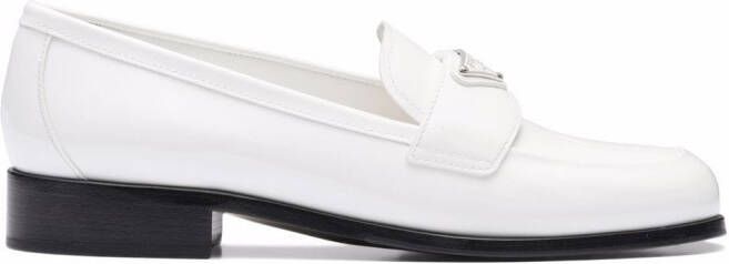 Prada logo-plaque leather loafers White