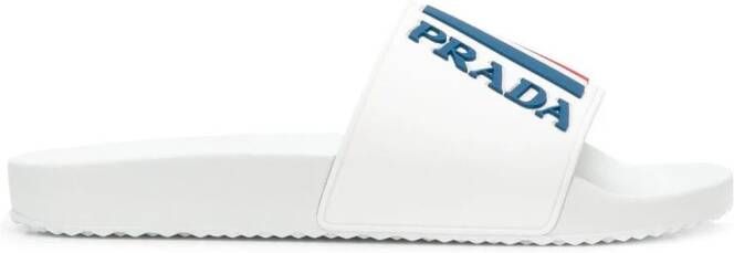 Prada logo pool slides White