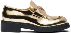 Prada metallic triangle-logo loafers Gold