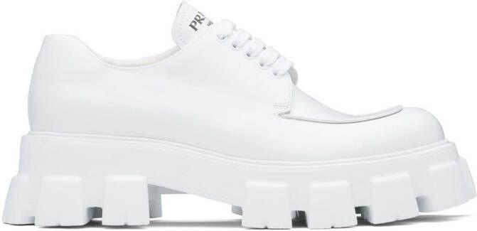 Prada Moonlith brushed leather lace-up shoes White