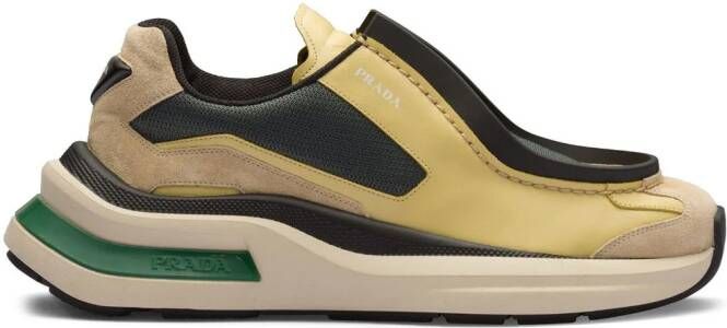 Prada panelled leather chunky sneakers Neutrals