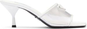Prada patent leather triangle logo sandals White