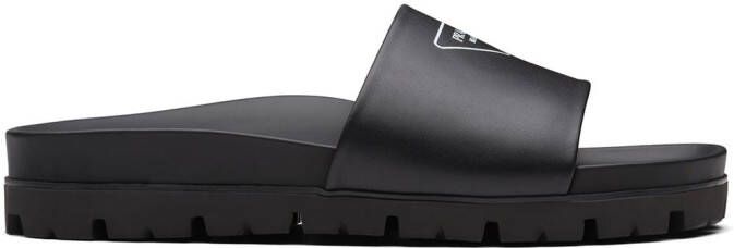 Prada silkscreen logo print slides Black