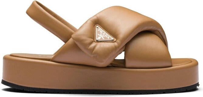 Prada triangle-logo padded sandals Brown