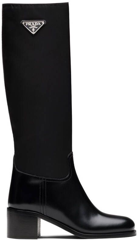 Prada triangle-logo calf-length boots Black