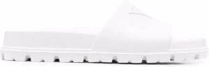 Prada triangle logo-embossed lug-sole slides White