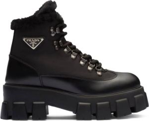 Prada triangle-logo leather combat boots Black