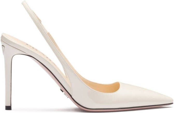 Prada triangle logo leather slingback pumps White