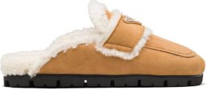 Prada triangle logo lined slippers Brown