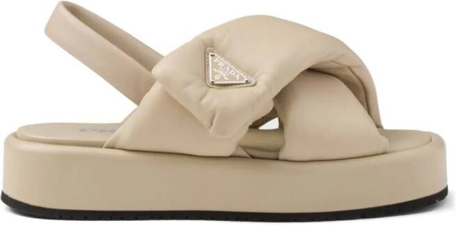 Prada triangle-logo padded sandals Neutrals