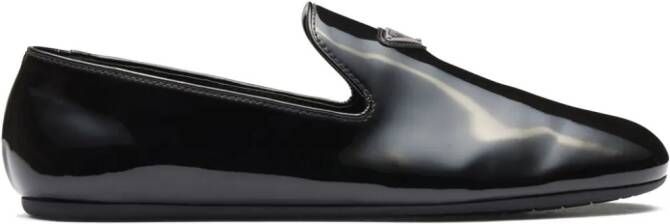 Prada Triangle-logo patent-finish loafers Black