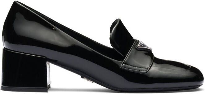 Prada triangle-logo patent leather loafers Black