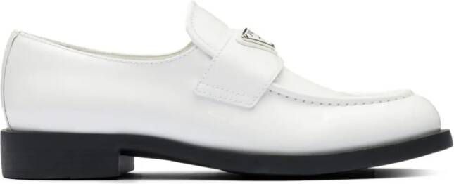 Prada triangle-logo patent-leather loafers White