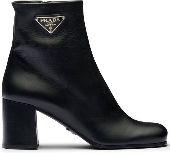 Prada triangle logo-plaque ankle boots Black