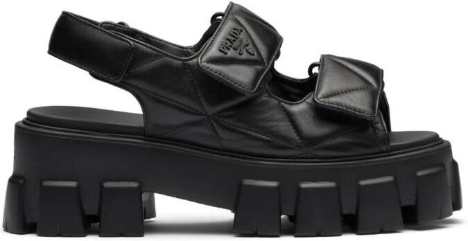 Prada triangle-logo quilted leather sandals Black