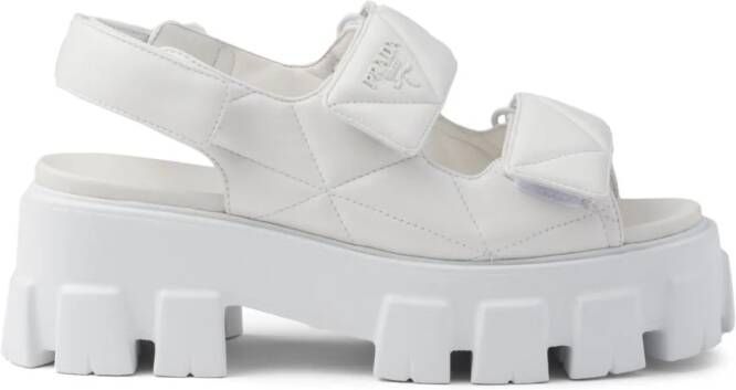 Prada triangle-logo quilted leather sandals White